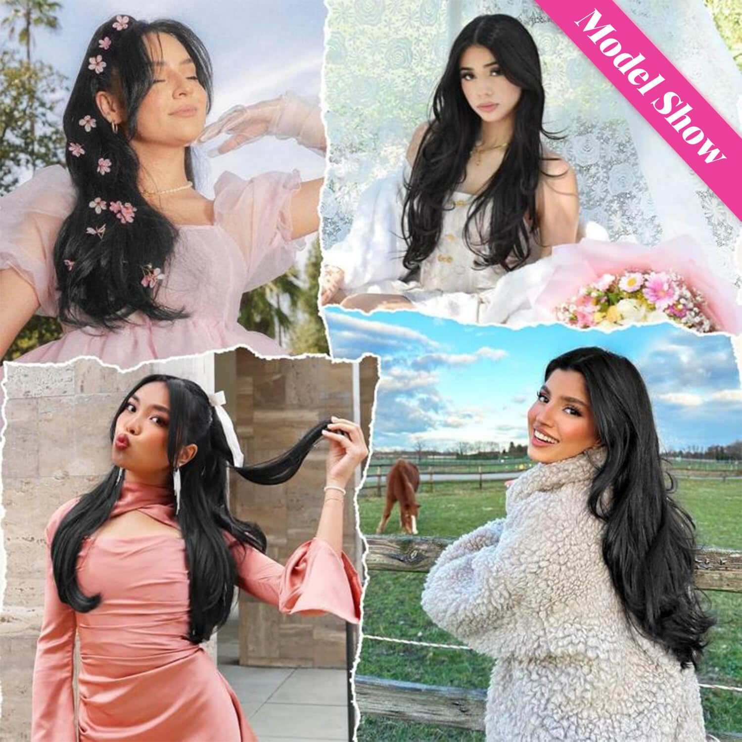 Ms Taj Hair Extensions Clip in 4pcs Natural Black Hair Extension Clip in Synthetic Long Straight Thick Full Head Wavy Hair Pieces for Women - Image 4