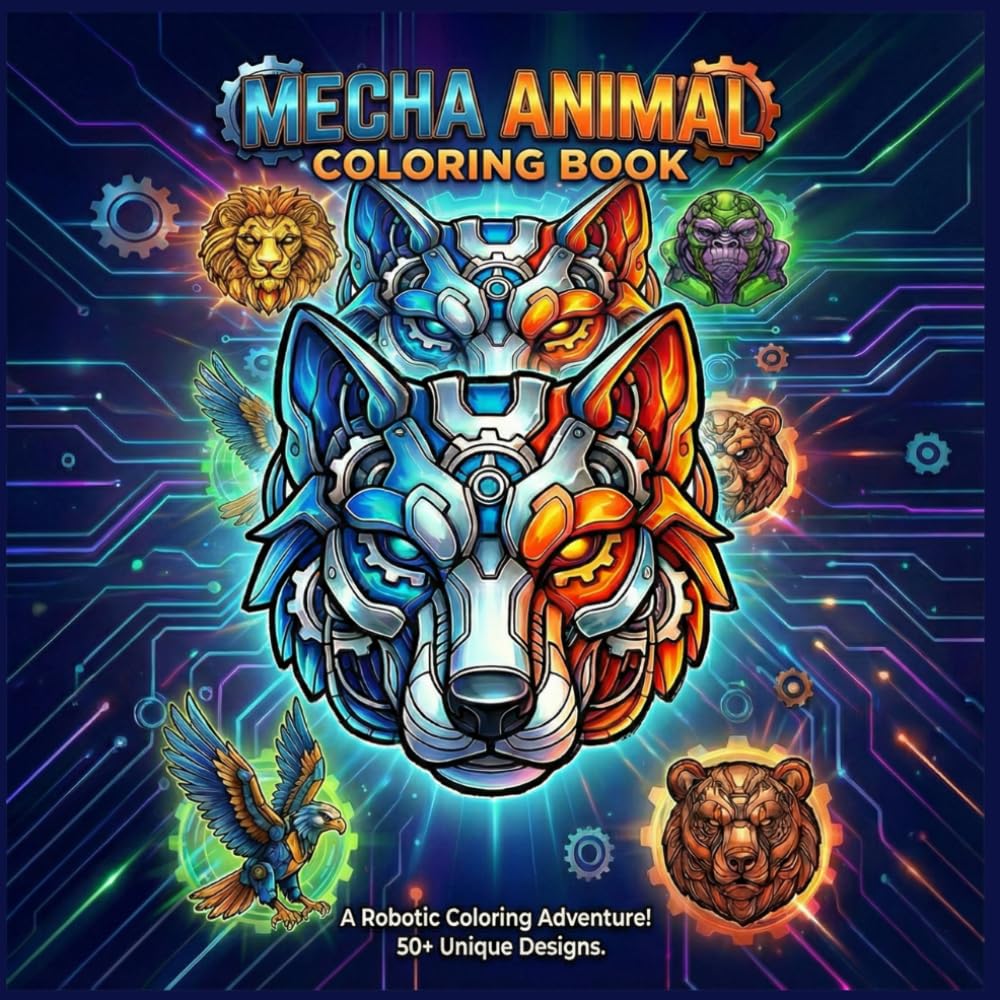 Mecha Animals Coloring Book: a robotic coloring adventure! 50+ Unique Design