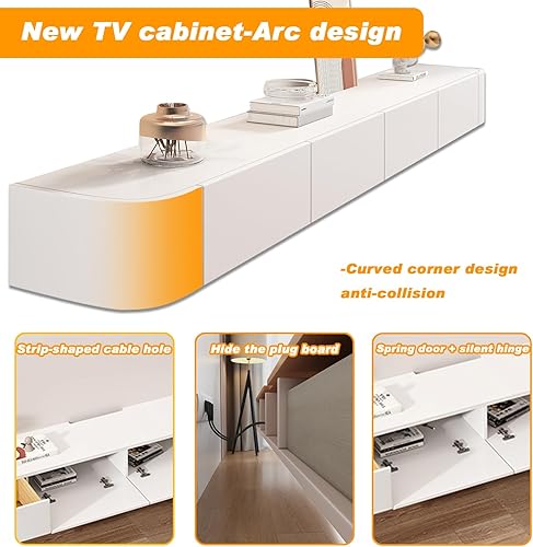 Miniatura 2 de Soporte flotante de TV - Consola multimedia montada en la pared con 2 cajones, centro de entretenimiento flotante, gabinete de TV, estante de