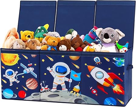 Large Toy Box Chest Organizer with Flip Lid for Kids, Collapsible Oxford Toy Storage Box with Handles for Boys Girls, Sturdy Waterproof Storage Organizer for Bedroom Playroom Nursery, 37.712.515.7