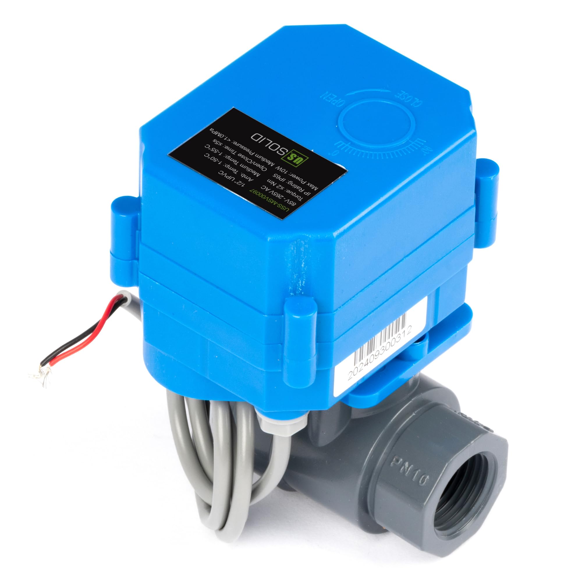 U.S. Solid Zmotoryzowany zawór kulowy UPVC 1/2" – elektryczny zawór kulowy z tworzywa sztucznego z pełnym portem, automatyczny powrót 2 przewody, 85-265V AC, normalnie zamknięty