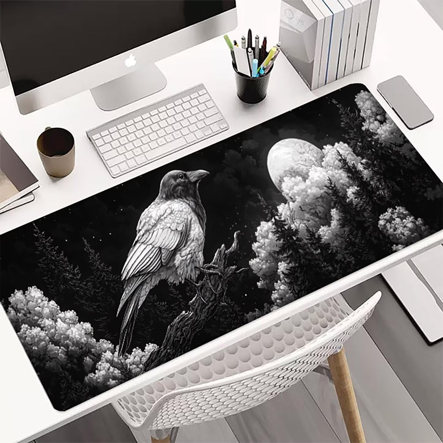 Lpfieonn Tiere Großes Schreibtischunterlage, XXL Schreibtischunterlagen, Schwarz XXL Wasserdicht Gaming Mousepad mit Vernähter Rand und Rutschfeste Gummibasis, für Laptop/Hause/Büro 120x60cm PF-3133