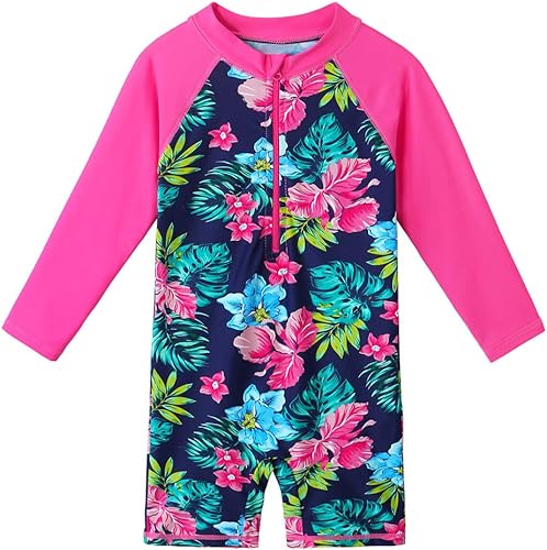 BAOHULU Traje de baño de una pieza de manga larga para niñas UPF 50+ UV traje de baño con cierre de cremallera