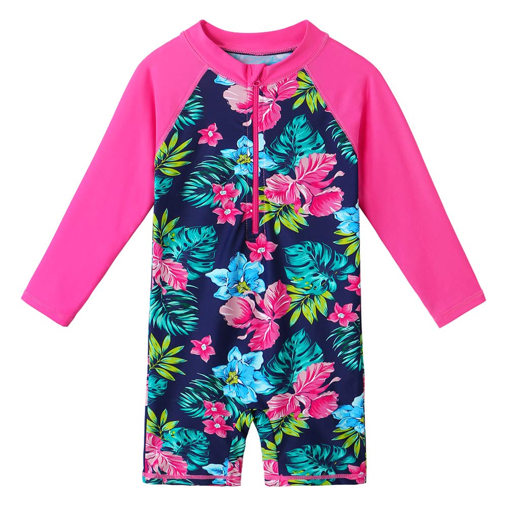Girls One Piece Long Sleeve Swimsuit UPF 50+ UV Bathing Suit Zipper Closure Beach Rashguard Swimwear