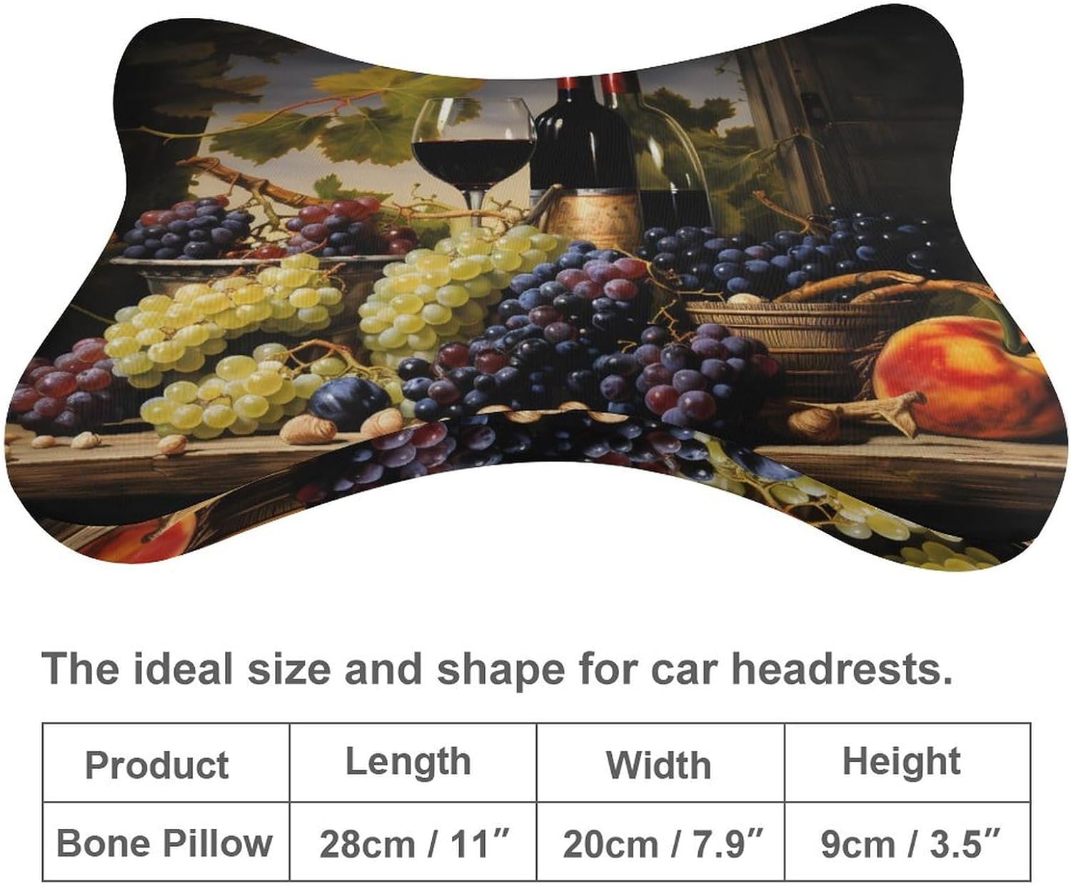Grape Red Wine Print 2 Pack Car Neck Pillow Car Headrest Soft Car Pillow for Most Cars