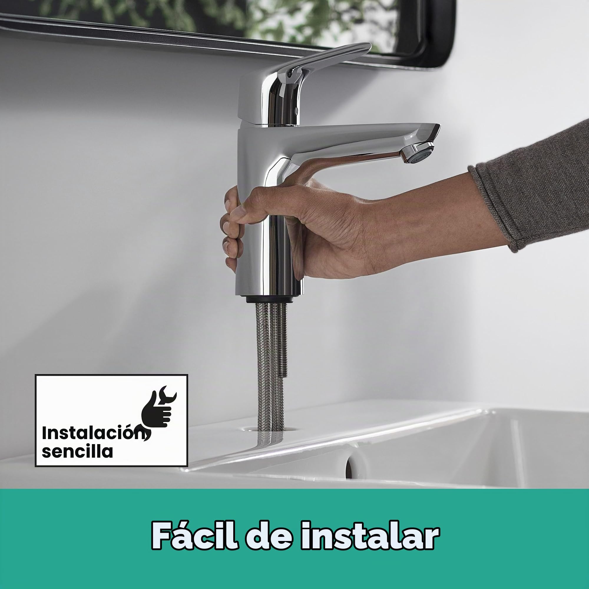 hansgrohe Focus - grifo lavabo con vaciador automático, grifo monomando lavabo 94 mm, mezclador monomando lavabo ahorro de agua (EcoSmart), cromo, 31607000