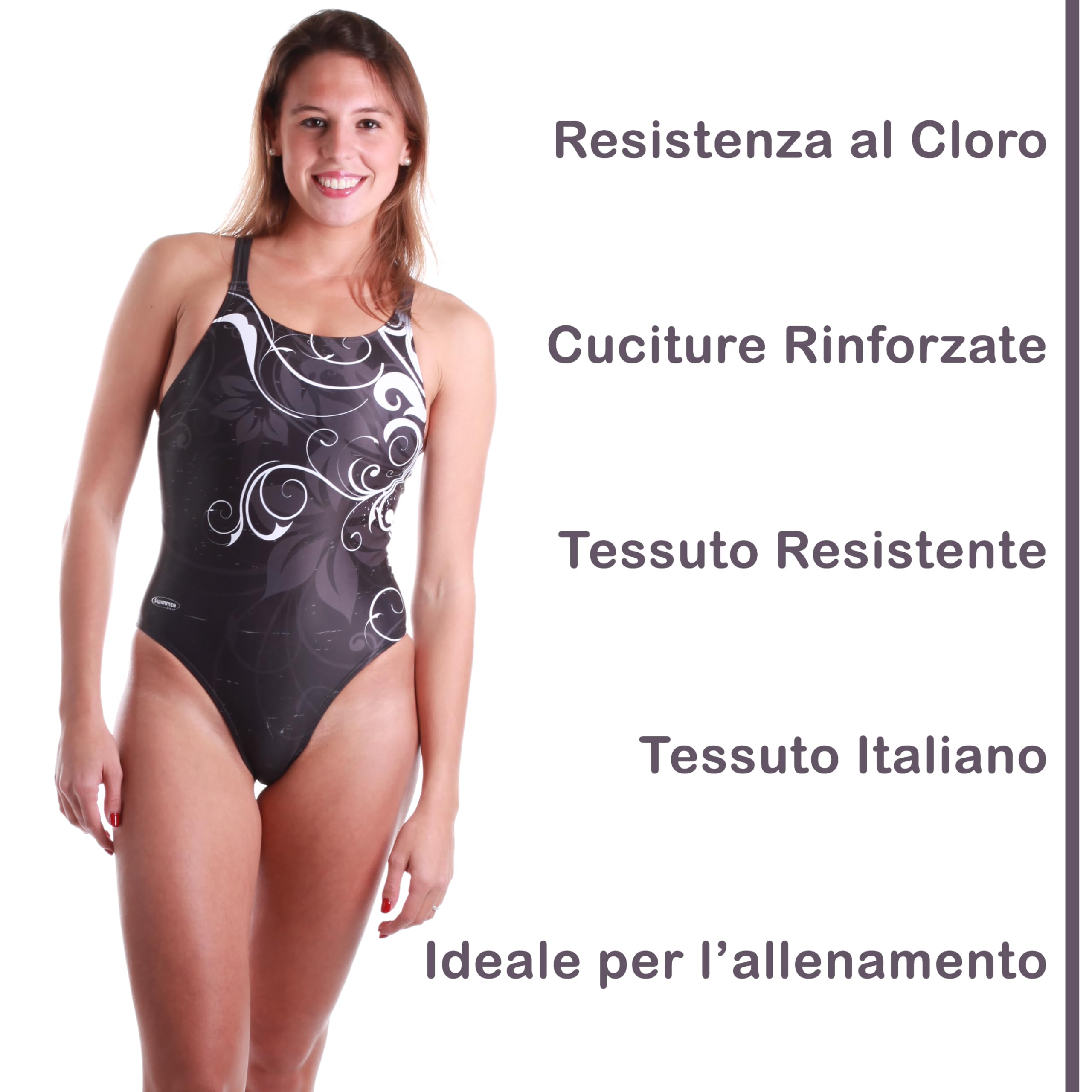 Costume Piscina Donna Intero Sportivo Resistente al Cloro Doppio Strato Ideale per Allenamento Piscina Tessuto Italiano Costume Intero Donna Piscina
