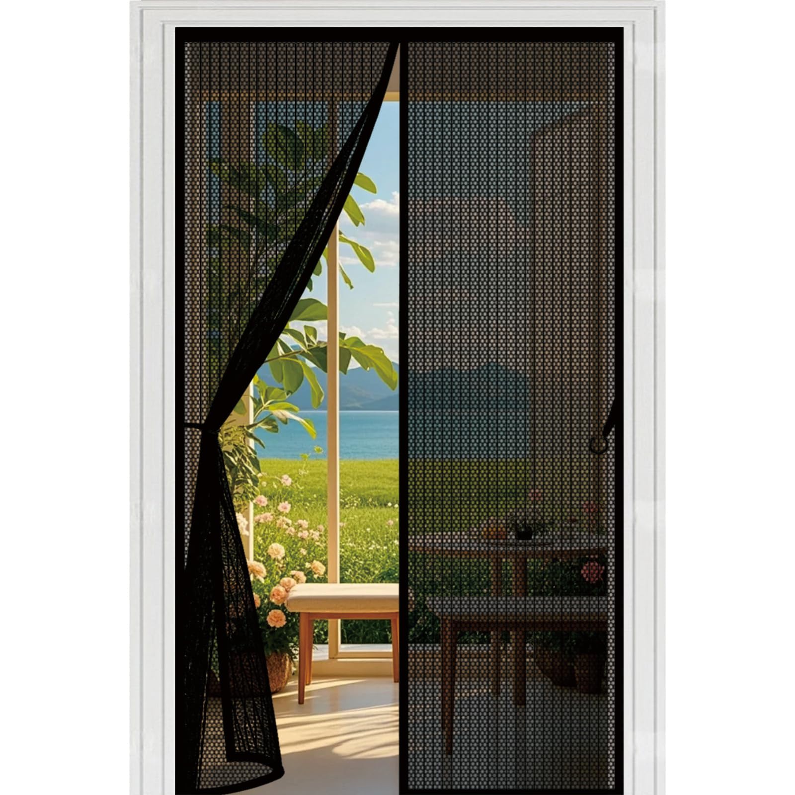 Moustiquaire aimantée 85x209 de porte anti insectes noire sans vis