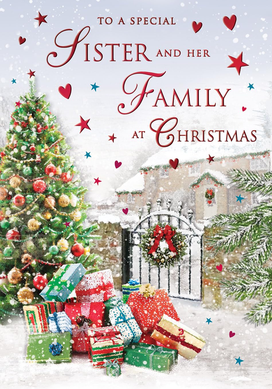 Christmas Card Classic To a Special Sister & Family Pile of gifts - 9 x 6 inches - Regal Publishing