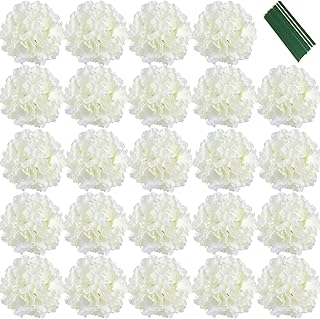 FagusHome 7 inch Silk Hydrangea Heads Artificial Flowers Heads with Stems Fake Hydrangea Flowers for Home Wedding Decor,Pack of 30 (White)
