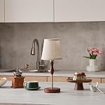 Cordless Table Lamp, 4000mAh Rechargeable Battery Operated, Portable 3-Level Brightness LED Touch Beside Lamp, Metal Wood with Fabric Shade Night Light for Bedroom, Restaurant (Gold)