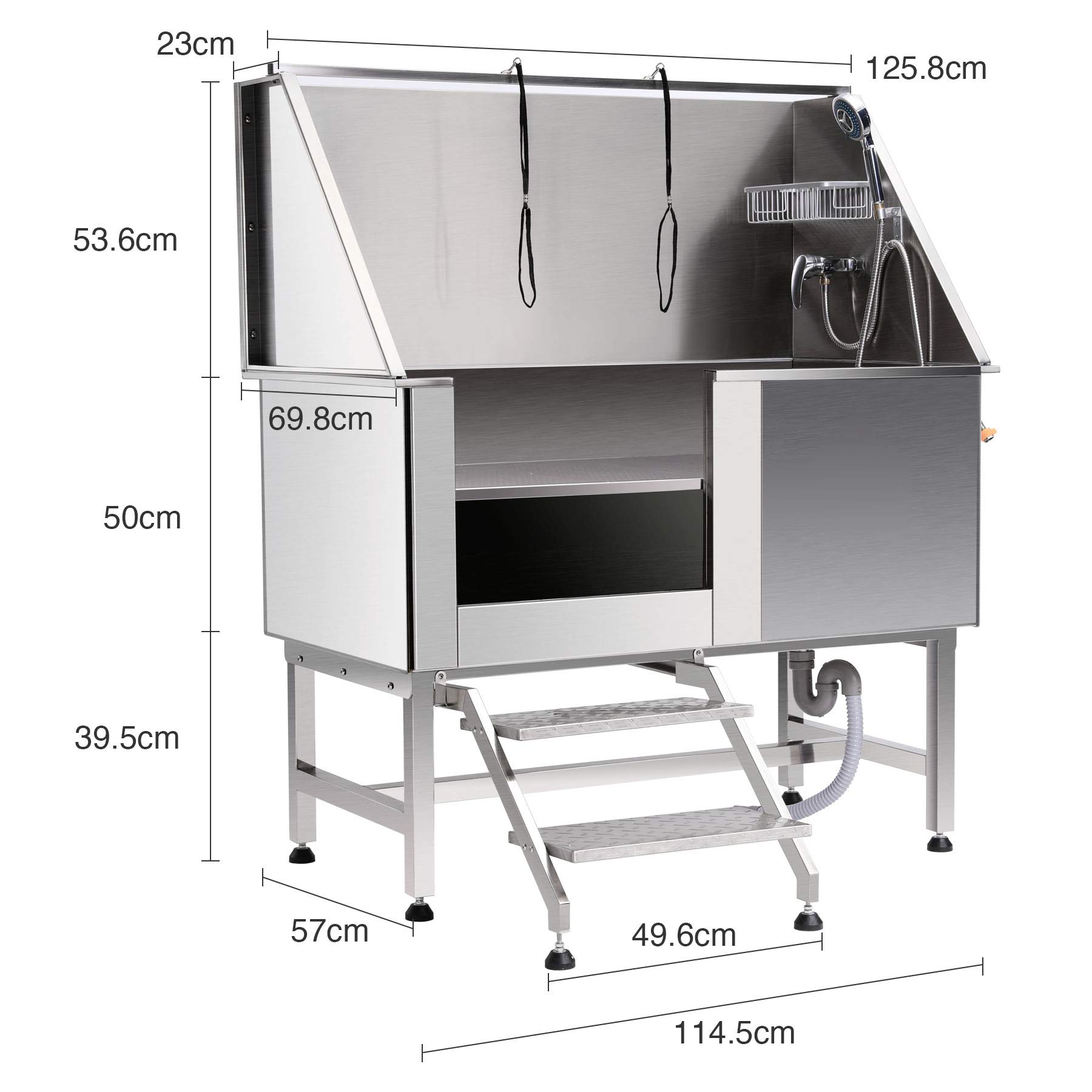 Baignoire pour Animaux de Compagnie, Baignoire de Toilettage en 304 INOX pour Chiens Chats de 118KG Max., Baignoire en 304 Acier Inoxydable pour Bain de Chien