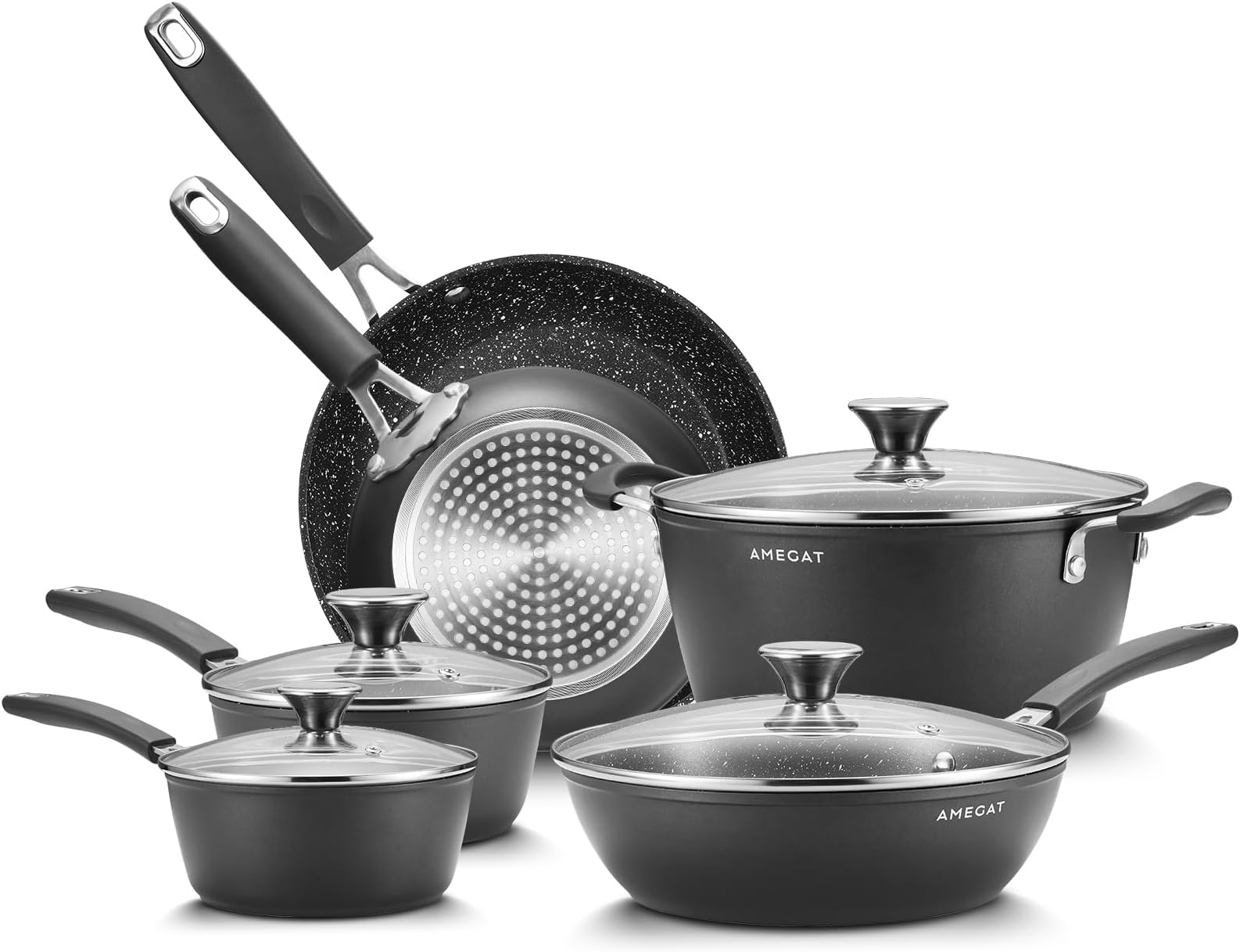 Induction Cookware Set, Pots and Pans Set 10-Piece, Nonstick Pan Set with Lids, Stay-Cool Silicone Handles, Frying Pans, Saucepans ＆ Pot, for All Stoves