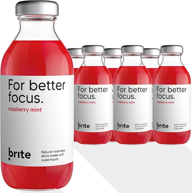 Brite - Natural Nootropic Productivity Drink. Energy Drink & Coffee Alternative. Caffeine + L-Theanine + Ashwagandha. Plant Based, Backed by Neuroscience. Low Calorie, Vegan, Gluten Free. 12 x 330ml.