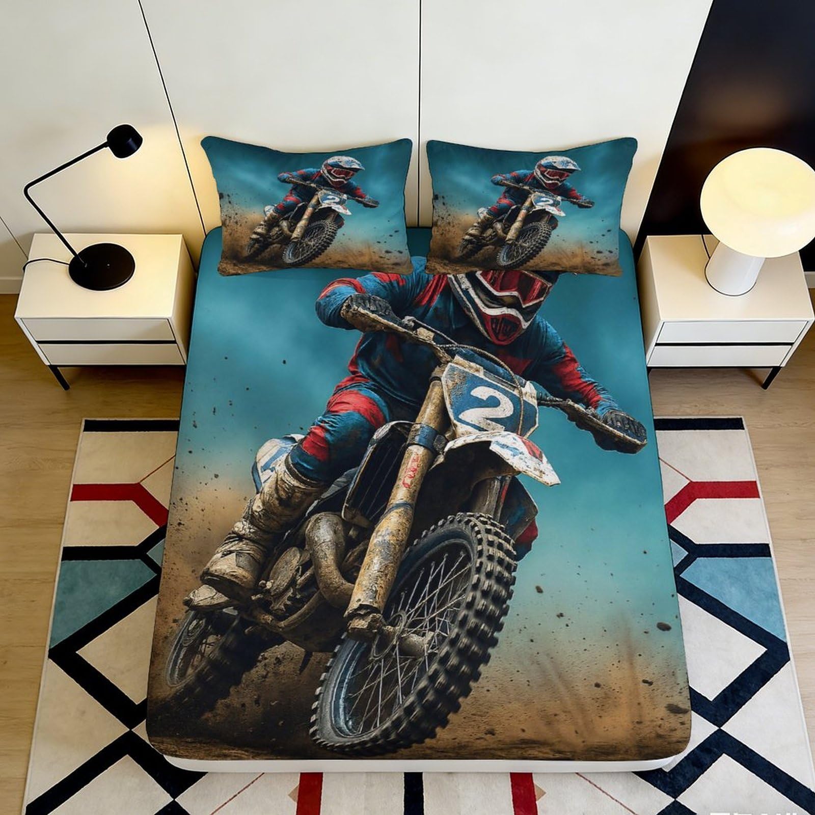 Dhbaneiok Style-7 3D Printed Motocross Racing Fitted Sheet Microfiber Soft Dirt Bike Mattress Cover For Bedroom Dorm Easy Care Decor 90X200x25cm