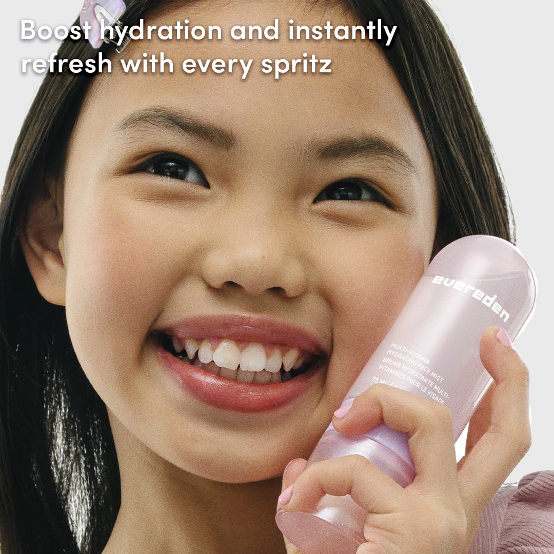 Evereden Kids Multi-Vitamin Hydrating Face Mist | Nourishing Face Spray, Preppy Skincare Essential for Ages 6+ | Clean Formula Safe for Sensitive Skin | Multi-Vitamin Complex, Peach & Mango Juice