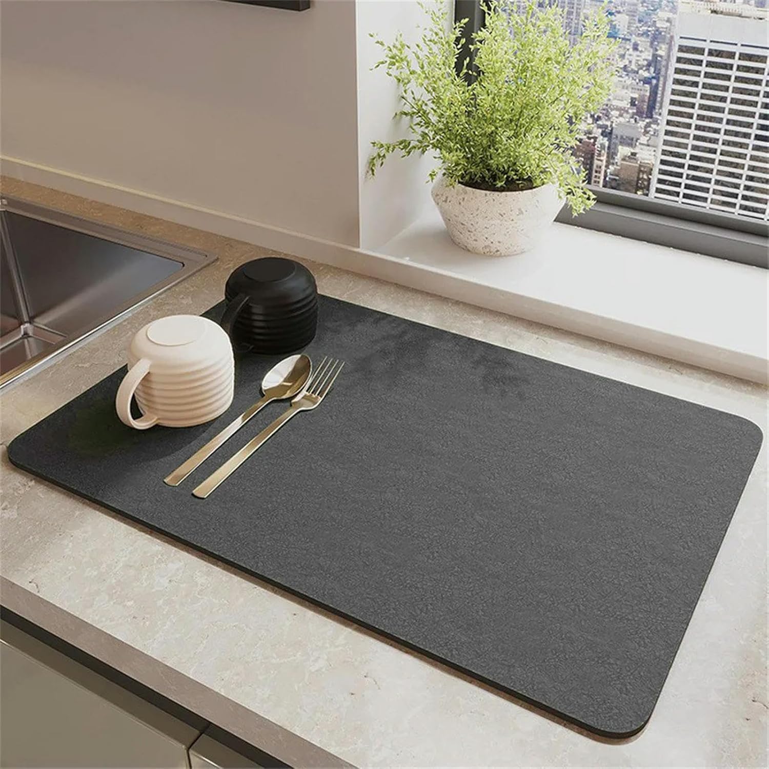 Dish drying mat Large Kitchen Absorbent Pad Coffee Drain Pad Drying Pad Kitchen Faucet Placemat-black-30x50cm