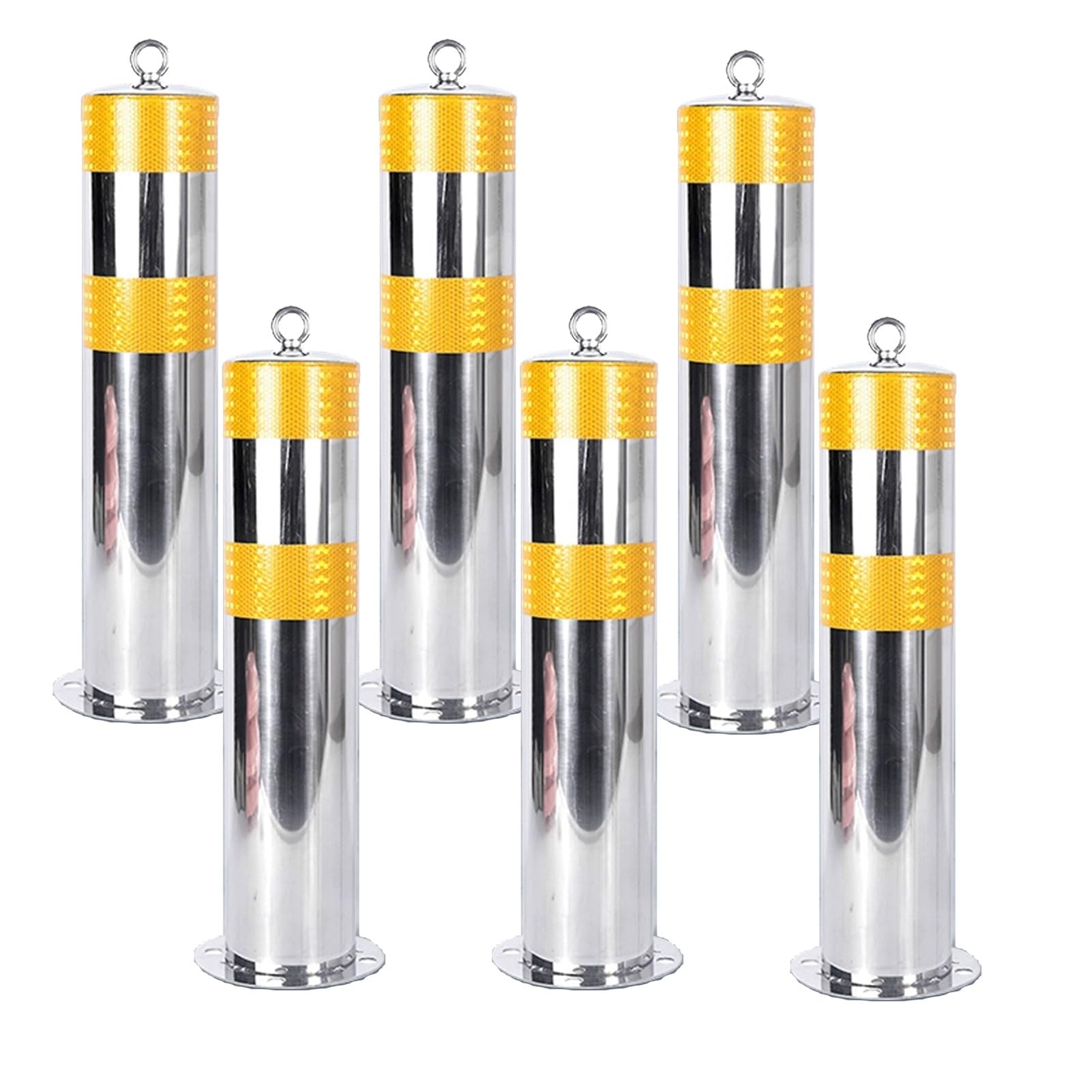 GTHTUHFD Safe Bollard, Delineator Post With Reflective Strips And Hanging Ring Heavy Duty Stainless Steel, For Traffic Control, Driveway Ber, Parking Pole,55Cm 8Pcs,Color-55CM 6pcs