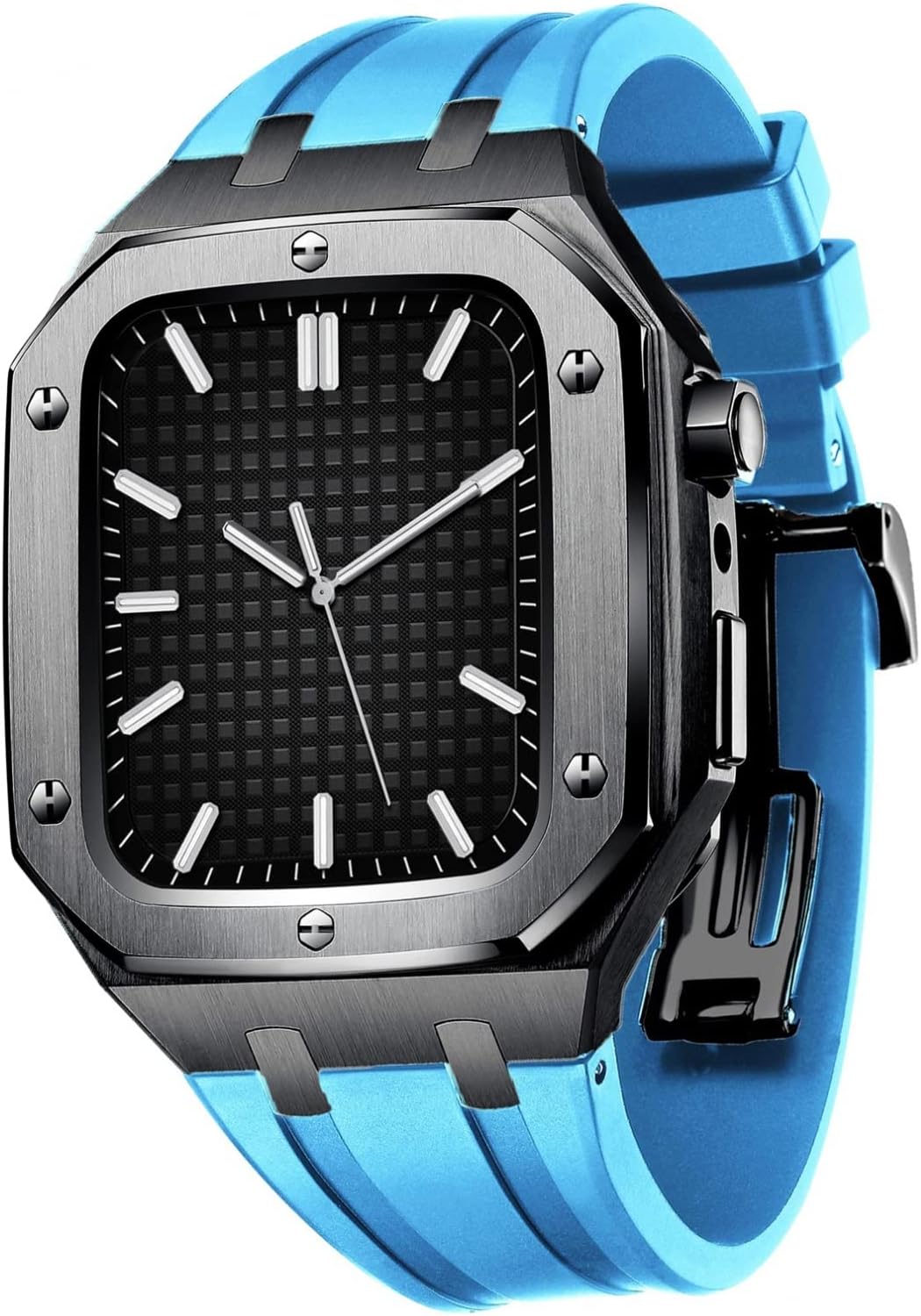 Stainless Case+Bands For Apple Watch Mod Kit Accessories Series 7/6/SE/5/4, 45mm 44mm Silicone Strap Metal Case For Men Women