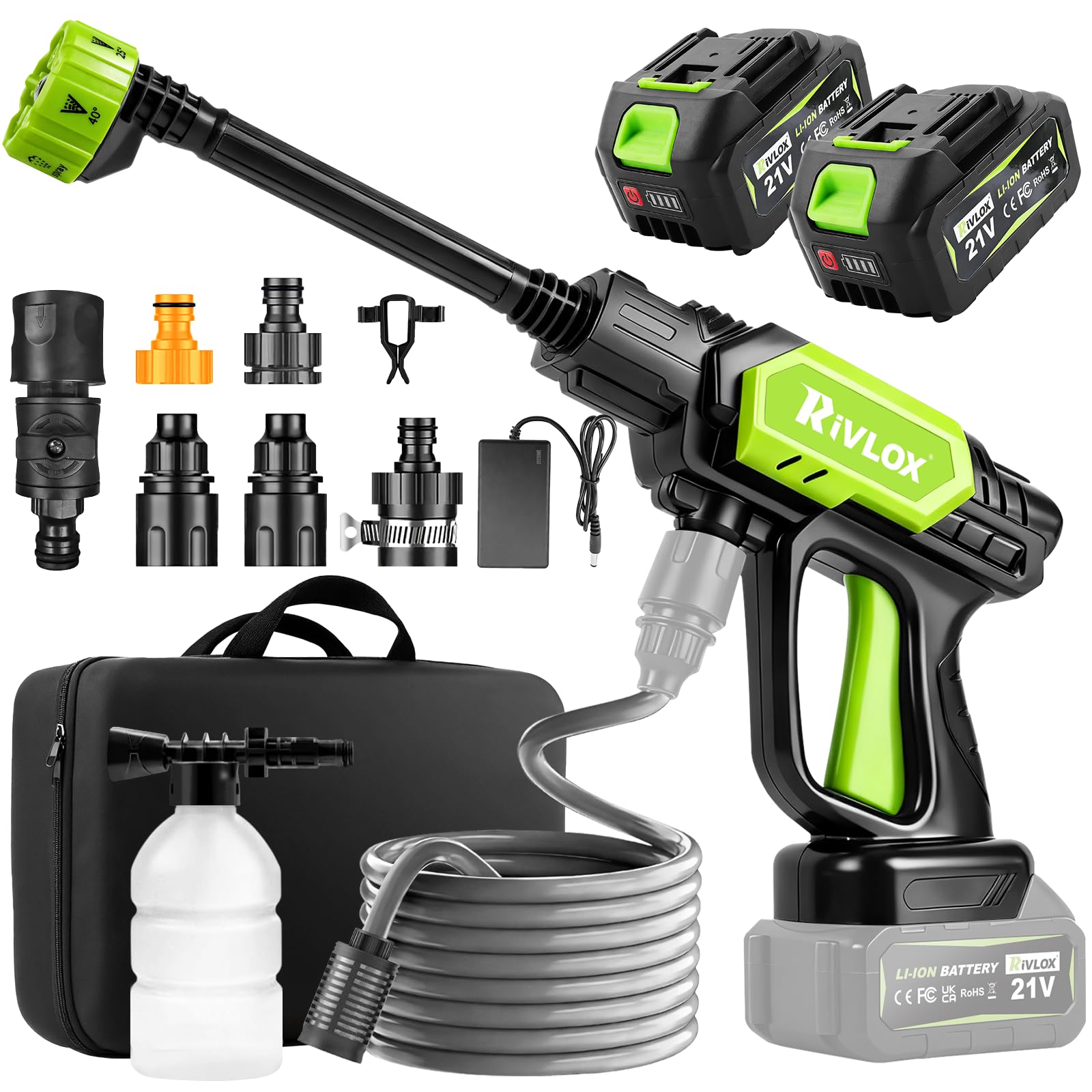 Photo 1 of [SIMILAR ITEM] Rivlox Cordless Pressure Washer, 1500 PSI Portable Power Washer with 6-in-1 Nozzle, Handheld Power Washer with 2 Batteries, 16.4FT High-Elastic Hose, Power Cleaner for Patio Floor Fence Deck Indoor