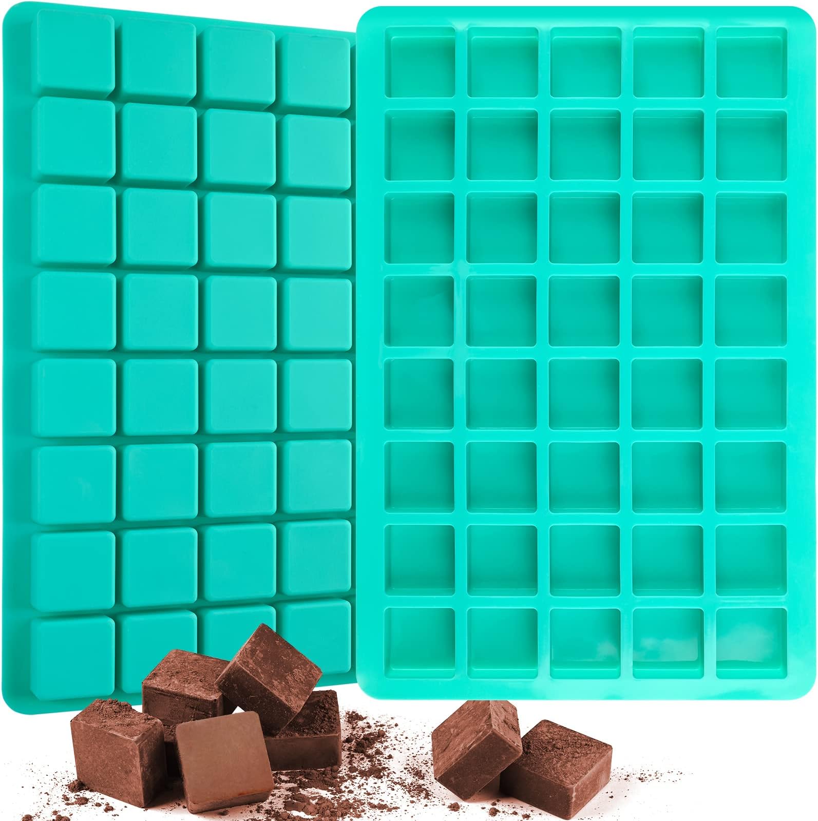 Sakolla2 Pack Caramel Square Candy Molds Silicone 40 Cavities Silicone Chocolate Molds Mini Cubes Mold for Hard Candy, Ice Cubes, Gummy, Jelly, Truffles