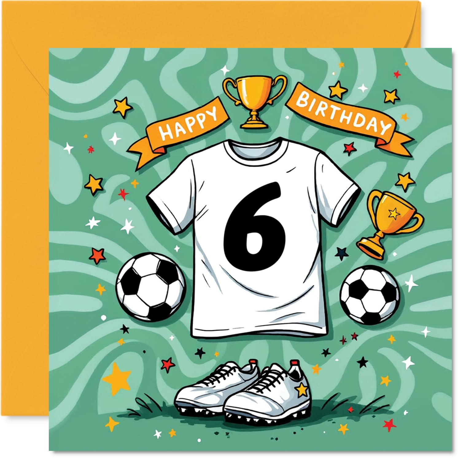 6th Birthday Cards for Girls Boys - Football Shirt - Happy Birthday Card for 6 Year Old Girl Boy Grandson Cousin Son Niece, 145mm Bday Greeting Cards