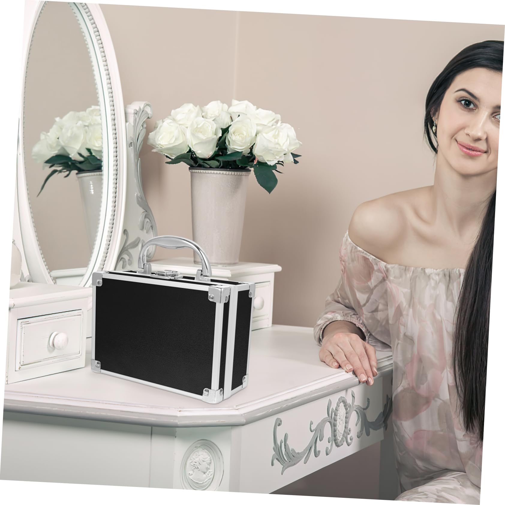 Beaupretty Schminkkoffer Aluminiumlegierung Kosmetikkoffer Organizer mit Praktischem Handles Design Tragbarer Kosmetik Organizer Etui für Reisen und Aufbewahrung Schwarzer Kosmetikbox