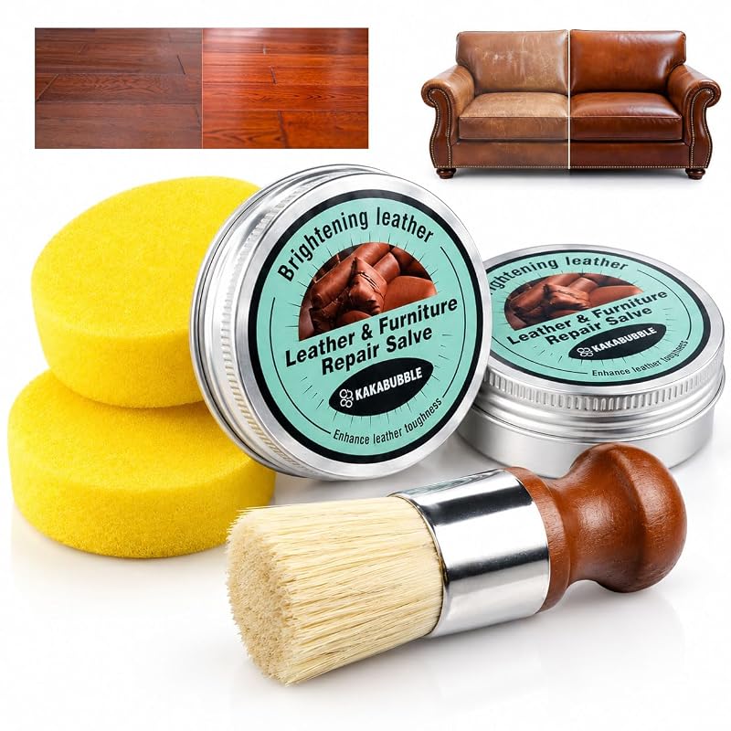 Salve para Couro e Madeira KAKABUBBLE com Escova de Cerdas de Javali para Estofados, Móveis e Vinil Automotivo, Kit com 2 itens