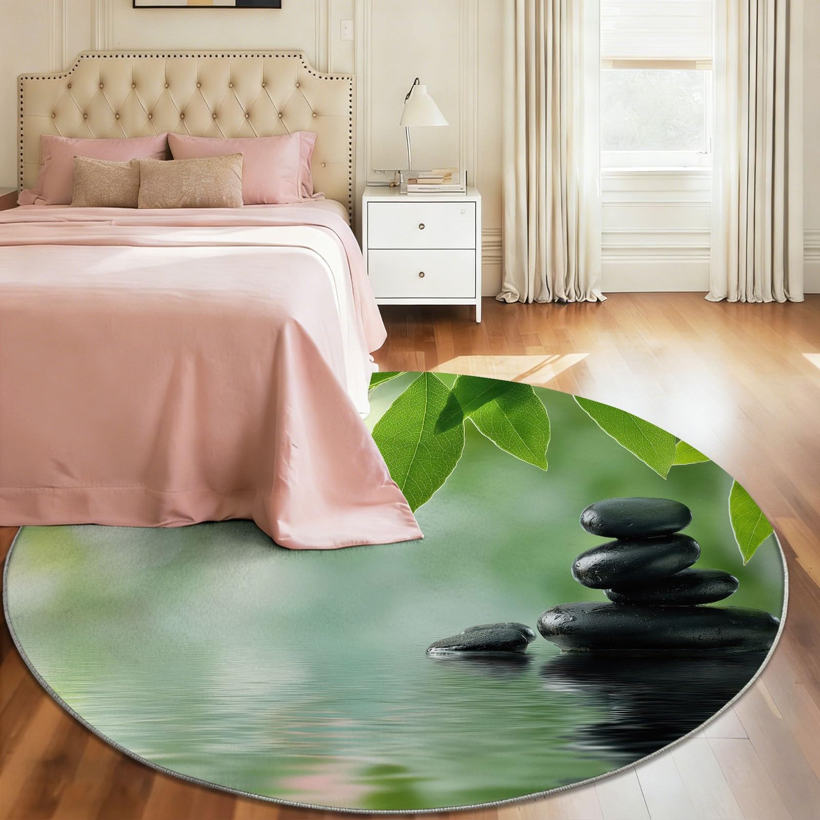 Nowoczesny minimalistyczny okrągły dywan do salonu 120 cm, czarny Zen Ułożone kamienie odblaskowe arkusz dywan do sypialni Można prać w pralce antypoślizgowy dywan sypialnia, miękki dywan do jadalni