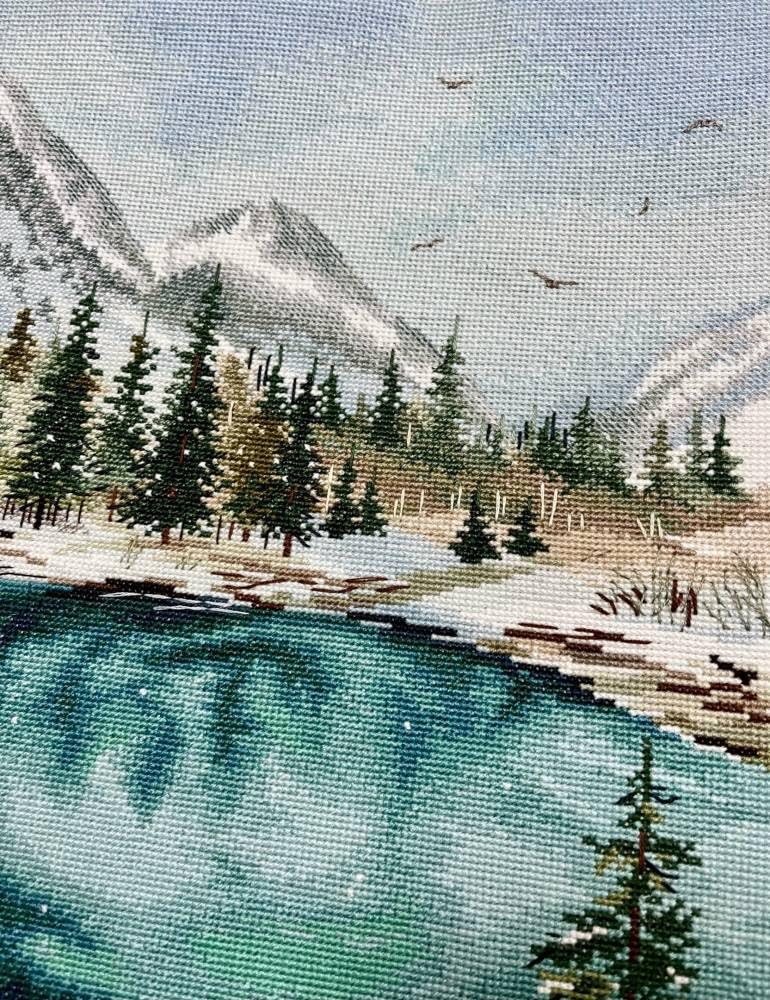 Oven Kit per ricamo a punto croce, per principianti e adulti, motivo: lago Geyser Altai, 25 x 35 cm