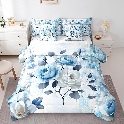 Girls Flower King Comforter Set 7 Pieces Rose Floral Bedding Comforter Sets for 