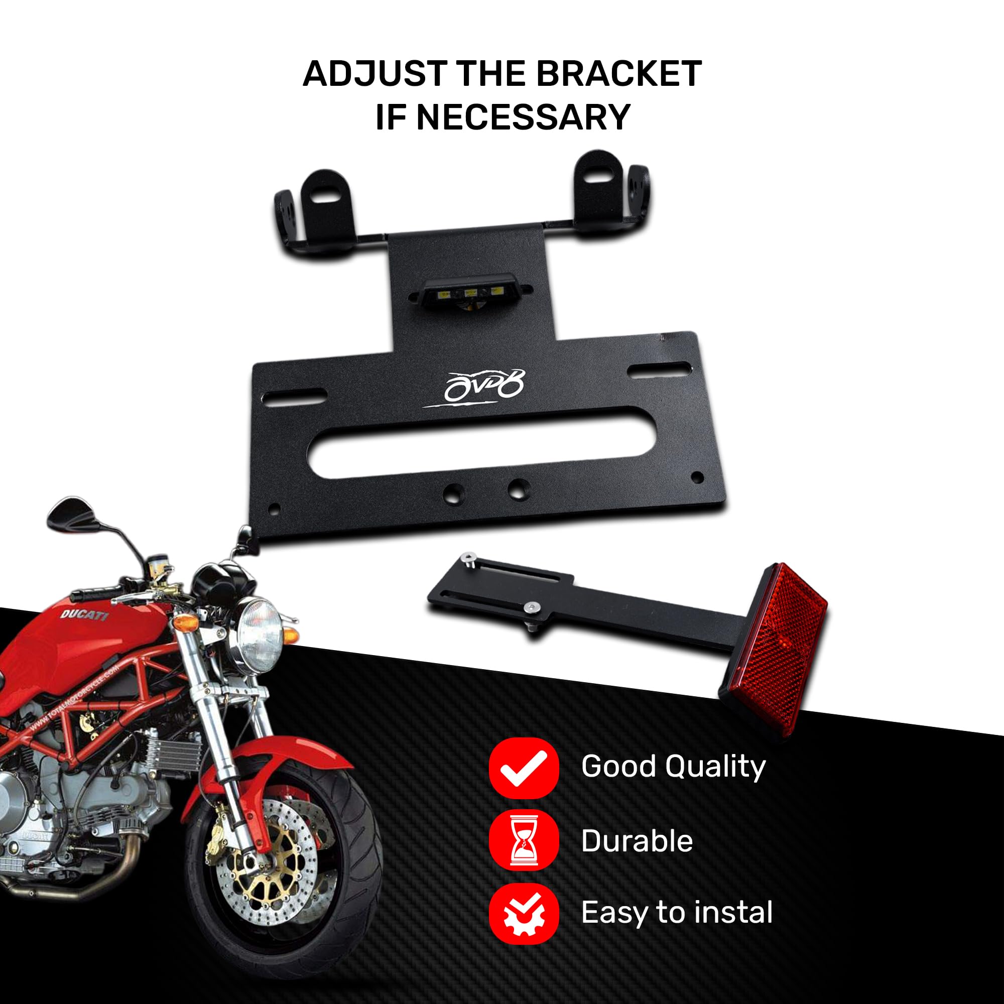 avdb-Moto Porta-Matrícula AVDB Compatible con Ducati Monster 1000 2002-2008, 1000 Dark/S 2002-2006, 400 1997-2005, 400 Dark 2002-2005, 600 Dark 1993-2005, 2002-2006 con Catadióptrico
