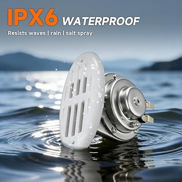 Marine Boat Horn 12V Stainless Steel Waterproof Boat Horn with Cover | Compact flush-mount, Marine-grade waterproof & anti-corrosion, Stable 12V DC operation, Loud 125dB clear warning tone