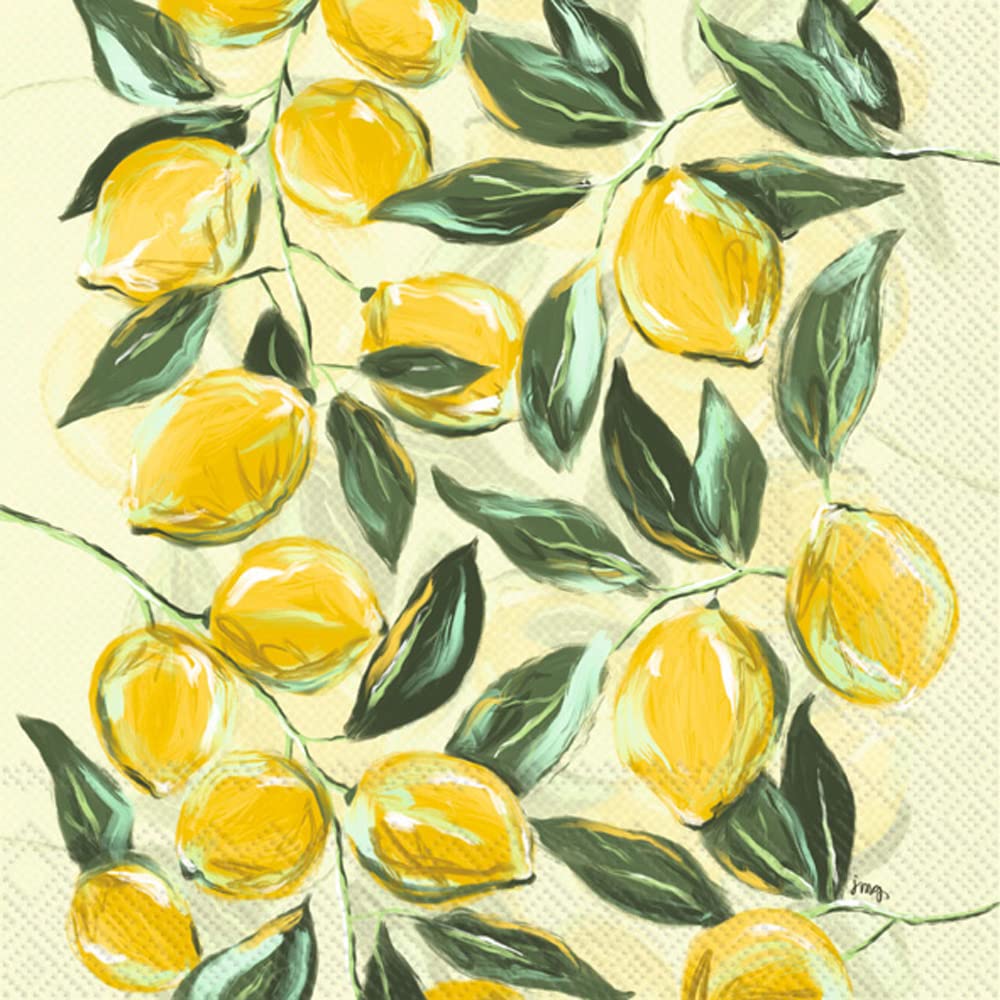 Boston International IHR 3-Ply Paper Napkins, 20-Count Lunch Size, Painterly Lemons