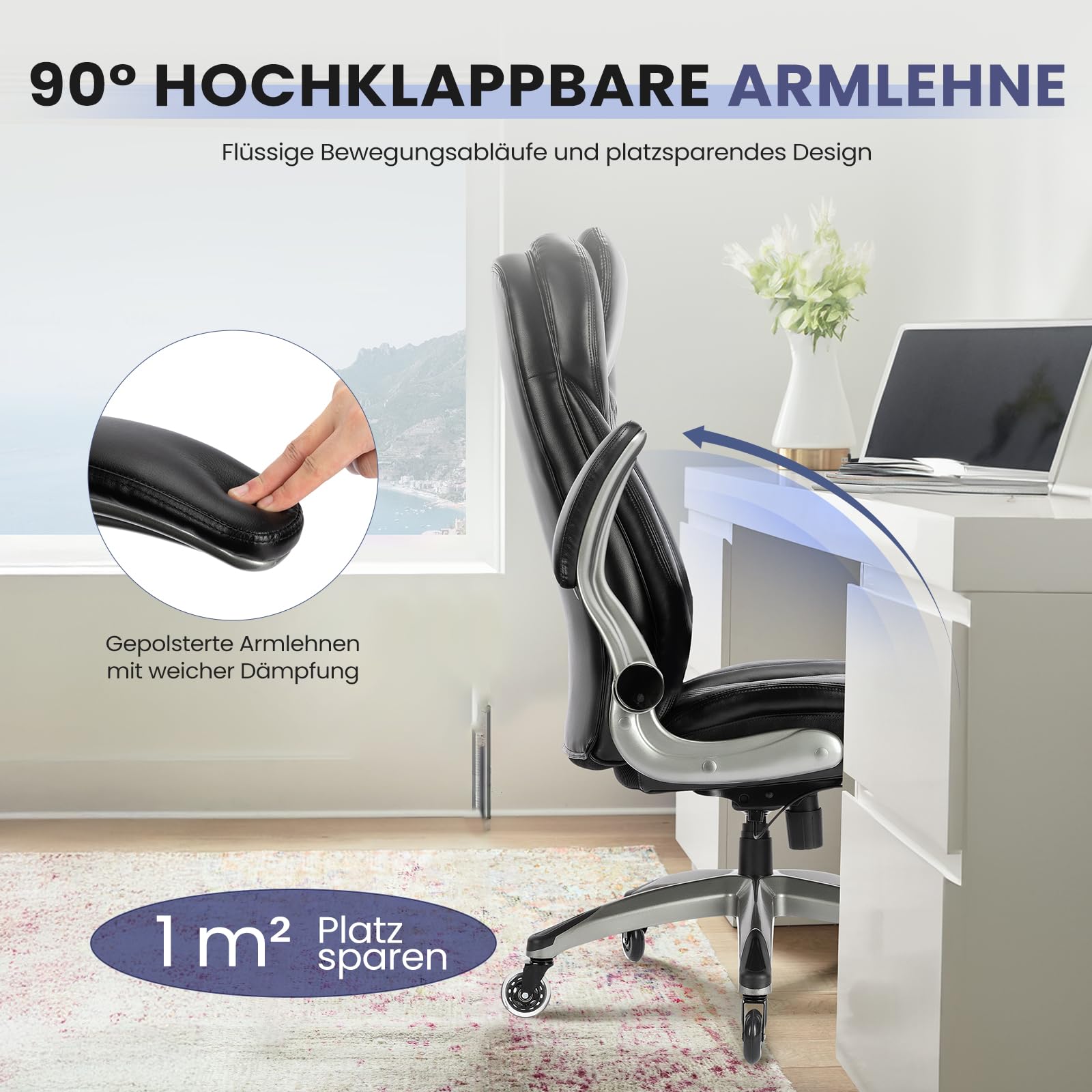 Colamy Chefsessel aus Atmungsaktivem Leder – Ergonomischer Bürostuhl mit Taschenfederkern-Sitzkissen – Bild 5