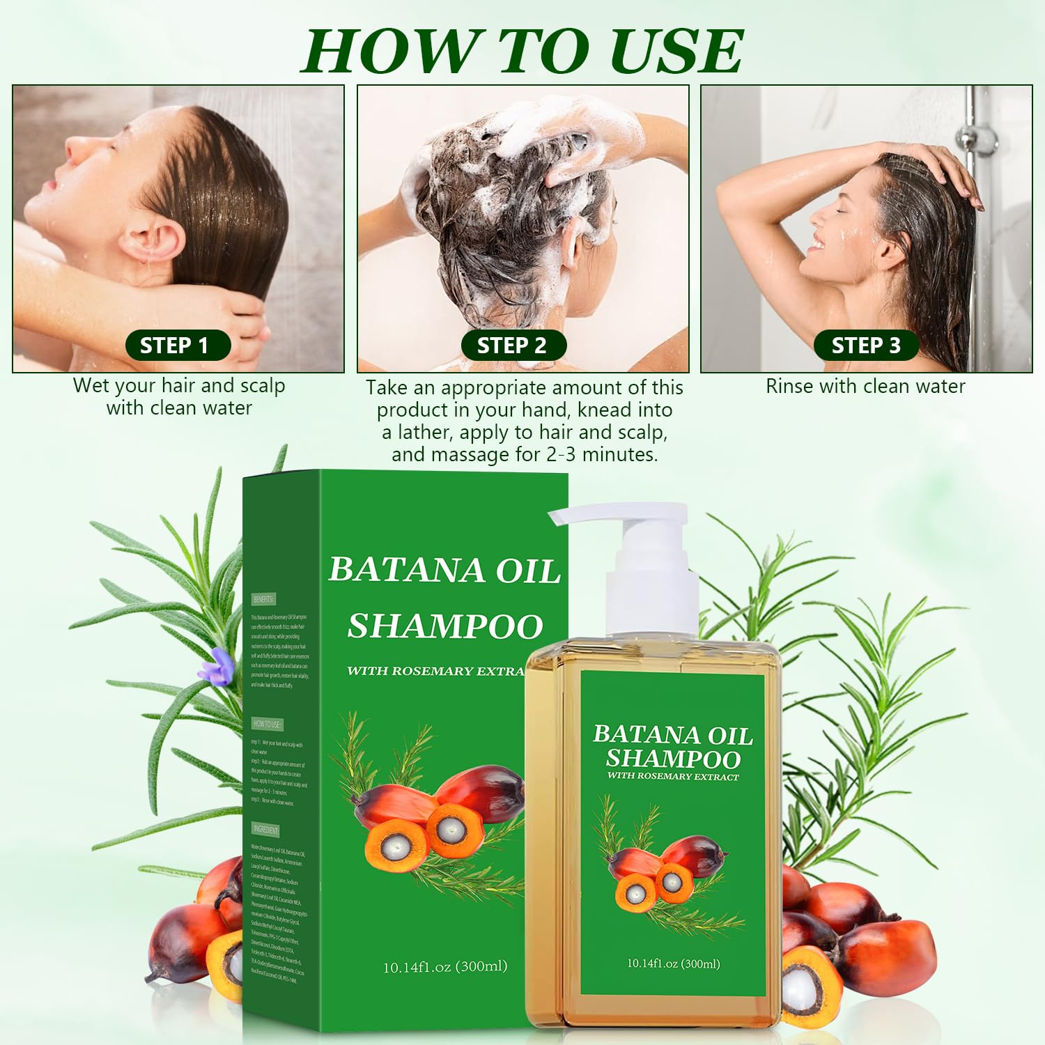 2Pcs Batana Oil Shampoo for Hair Growth,Rosemary Shampoo for Thinning Hair,Nourishing & Regenerating Hair-Soft and Fluffy for Men & Women-10.14 fl oz/Pcs - Image 7