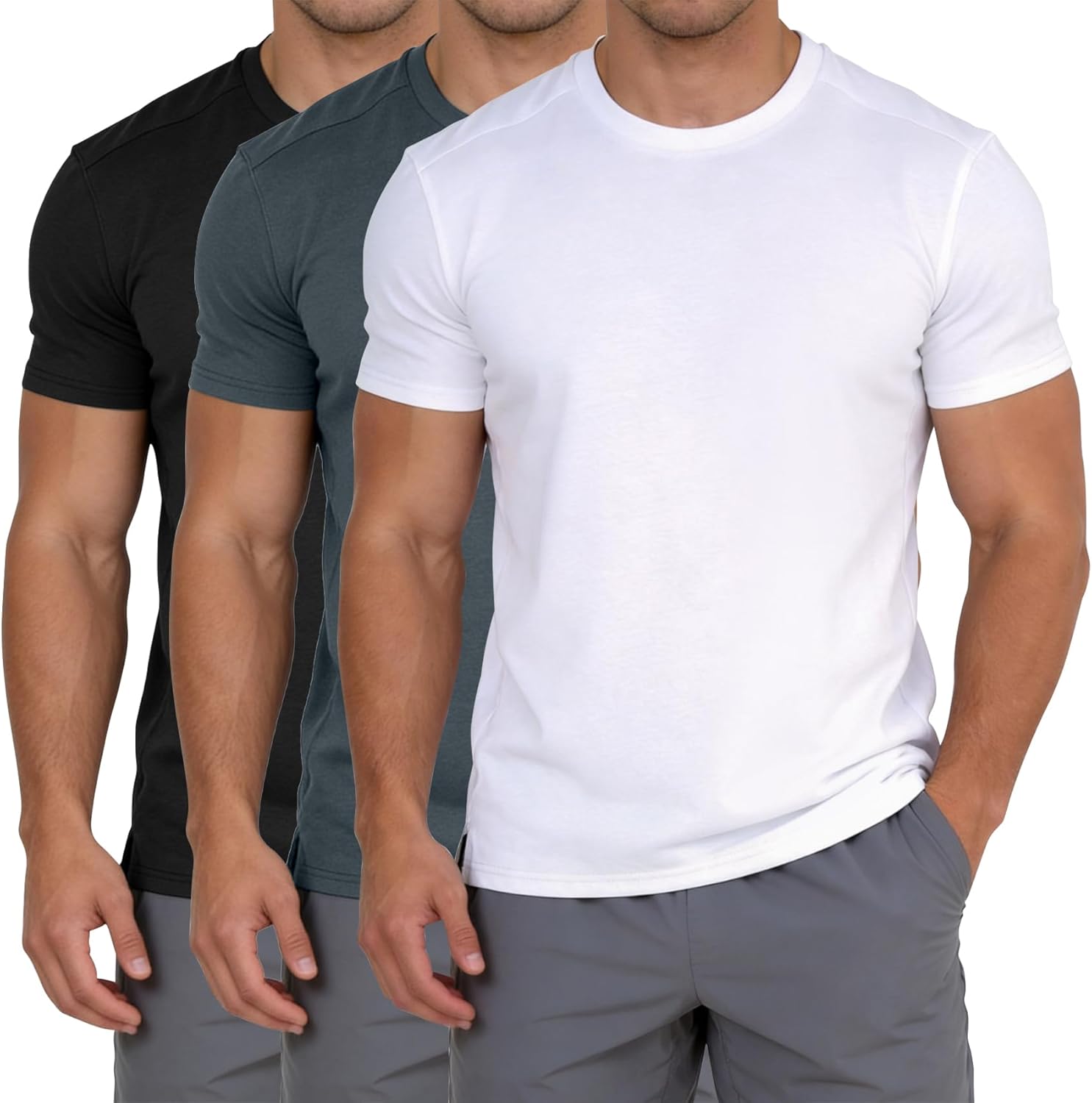 Eisctnd Men's Workout T-Shirt, Short Sleeve Slim Fit Quick Dry Crew Neck Moisture Wicking Top for Sports Gym Running Athletic