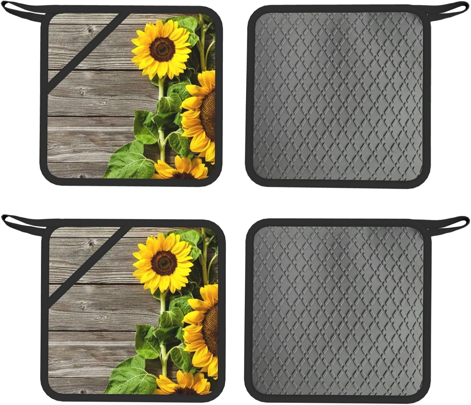 Plants Theme Sunflower Oven Mitts and Pot Holders Set of 4 Heat Resistant Kitchen Gloves with Silicone Palm Hot Pads for Baking Cooking Grilling BBQ