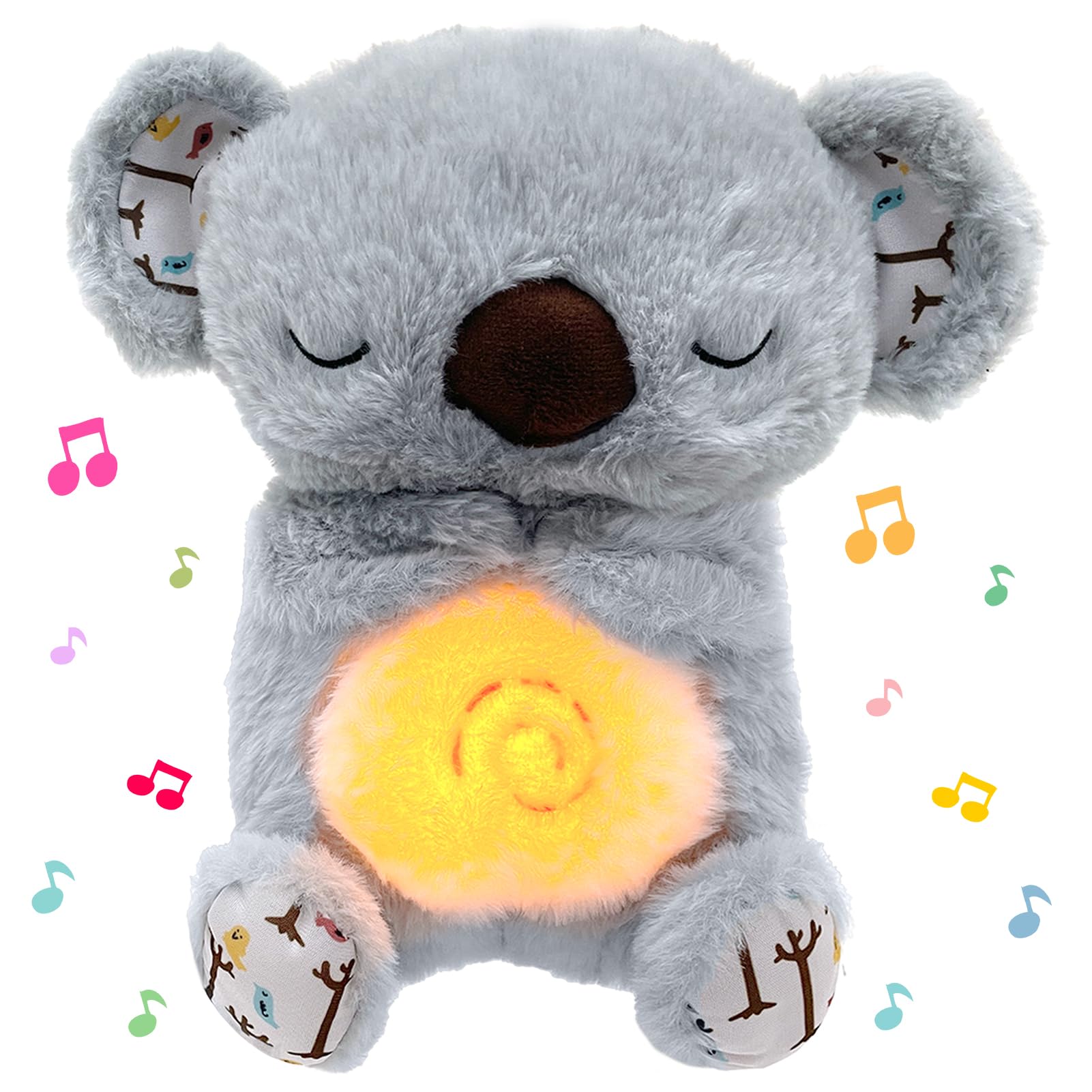 TOPJOWGA Caja Musical de Peluche, Koala Juguete para Bebé, Peluche para Dormir, con Respiración, Luces y Sonidos Relajantes, Relajantes para Niños y Bebés
