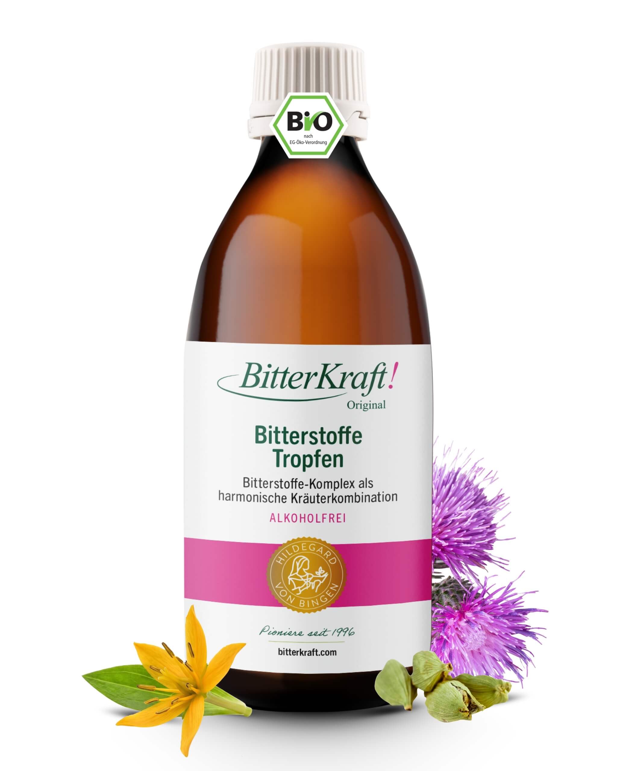 BitterKraft! Kräuterbitter alkoholfrei 200 ml – Bio Bitterstoffe mit 9 Kräutern - Hildegard von Bingen – vegan & ohne Zusatzstoffe – Verdauungsfördernd - hochdosiert - 100 % Natur – Made in Germany