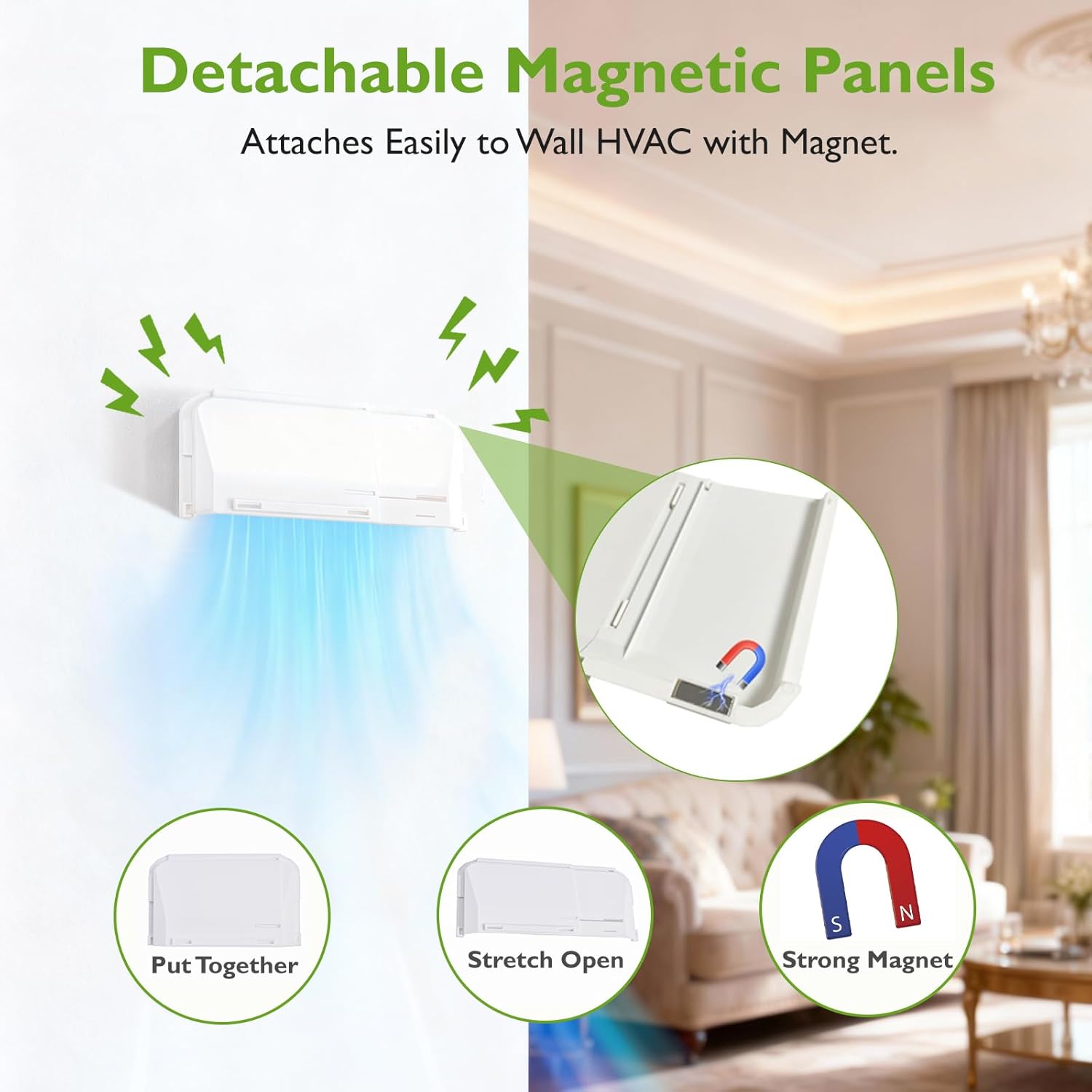 Air Vent Extender for Under Furniture, Floor Vent Deflector for Under Couch or Bed, Adjustable Width 8"-12.2", Two Length Options (4.8" & 18.7"), Magnetic Wall & AC Vent Extender - Image 5