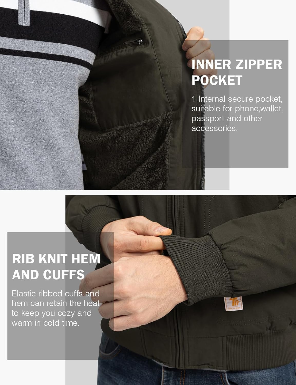 TBMPOY Men's Winter Jackets Hooded Work Cotton Fleece Lined Duck Coats Flannel Active Workwear Coat - Image 6