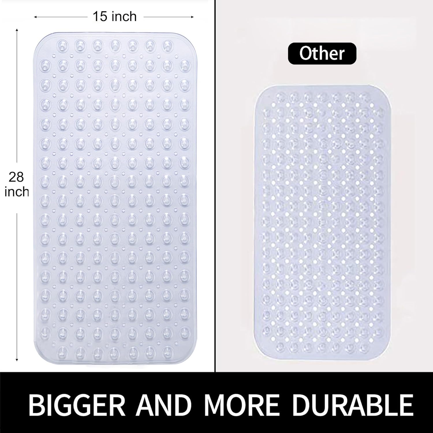 Bathtub and Shower Mats, 28 x 15 Inch Non-Slip Bath Mat, Machine Washable Bath Tub Mat with Suction Cups & Drain Holes for Bathroom, Beige - Image 4
