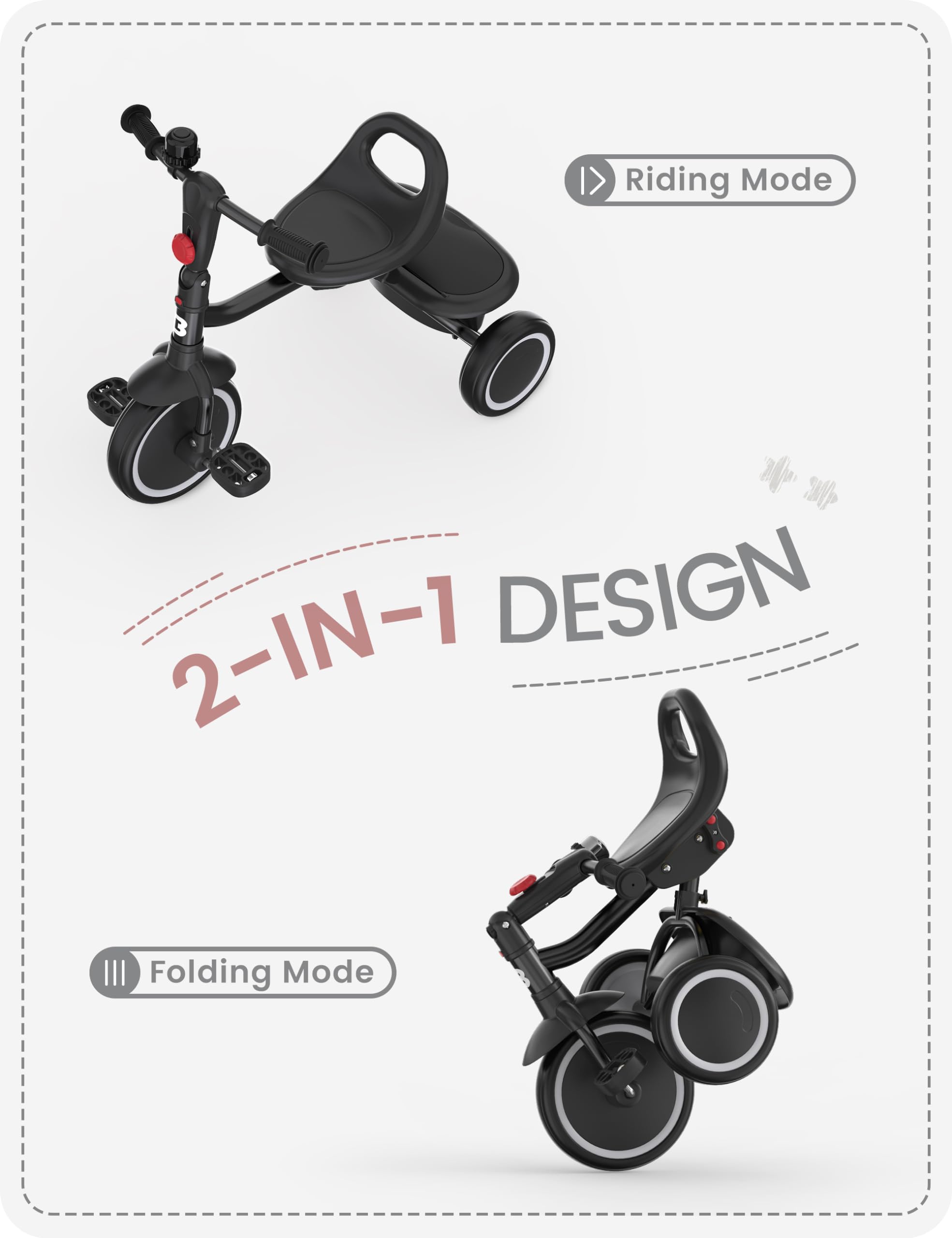 besrey Triciclo per bambini con campana, triciclo per bambini da 18 mesi a 5 anni, bicicletta per bambini da 1,5 a 5 anni, triciclo per bambini, regali e giocattoli per ragazzi e ragazze, nero