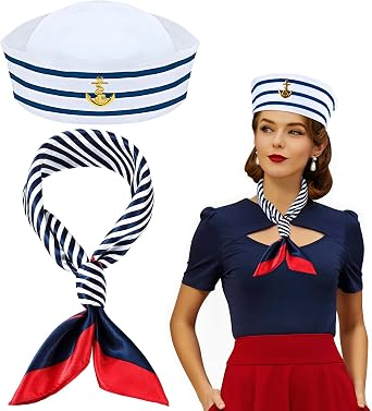 مجموعة أزياء Orgoue Yacht Captain، وإكسسوارات أزياء البحارة البحرية مع قبعة بحار وشاح قبعة كابتن ونظارات شمسية