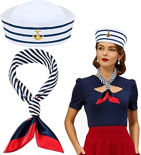 Yacht Captain Costume Set, Navy Costume Sailor Costume Accessories with Sailor Hat Scarf Captain Hat and Sunglasses