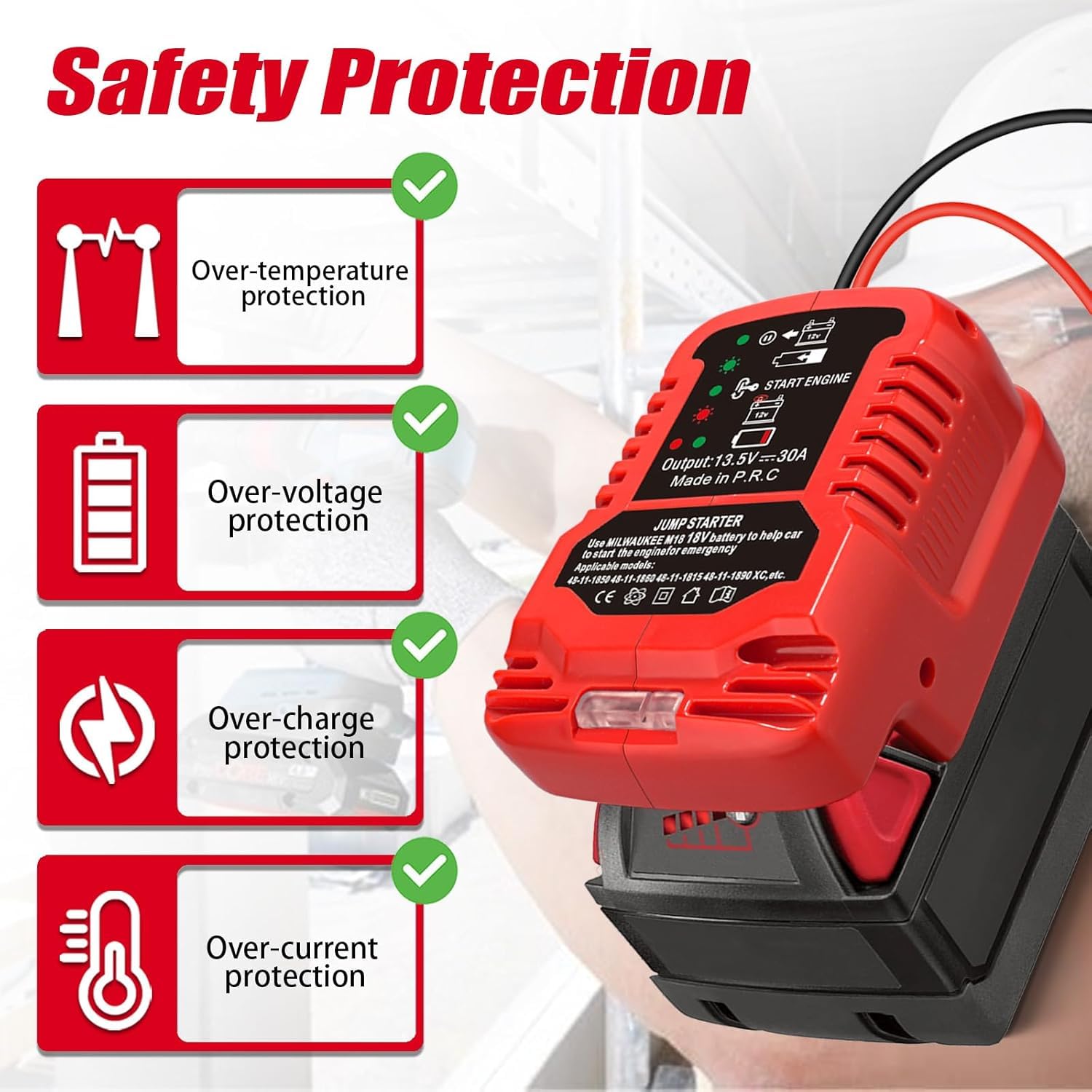 für Milwaukee M18 18V Akku Adapter für Auto Starthilfe - 12V Batterie Booster Gerät mit Sicherheitsfunktion, Tragbarer Jump Starter (Batterie Nicht enthalten