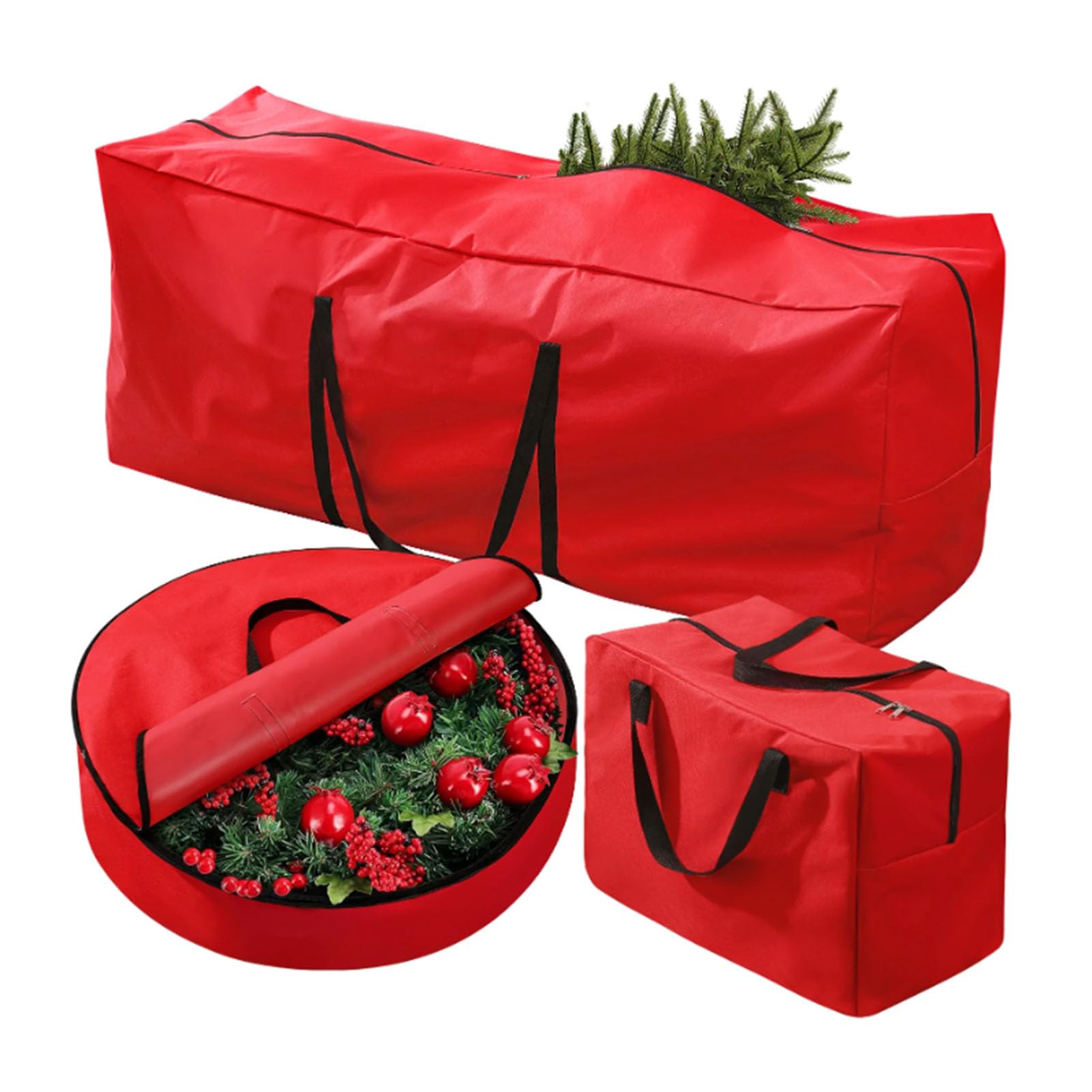 Gsycle Christmas Tree Storage Bag Set, Oxford Cloth Large Capacity Christmas Tree Holder Garland Storage Bag Christmas Party Bags for 7.5ft Artificial Tree (Red)
