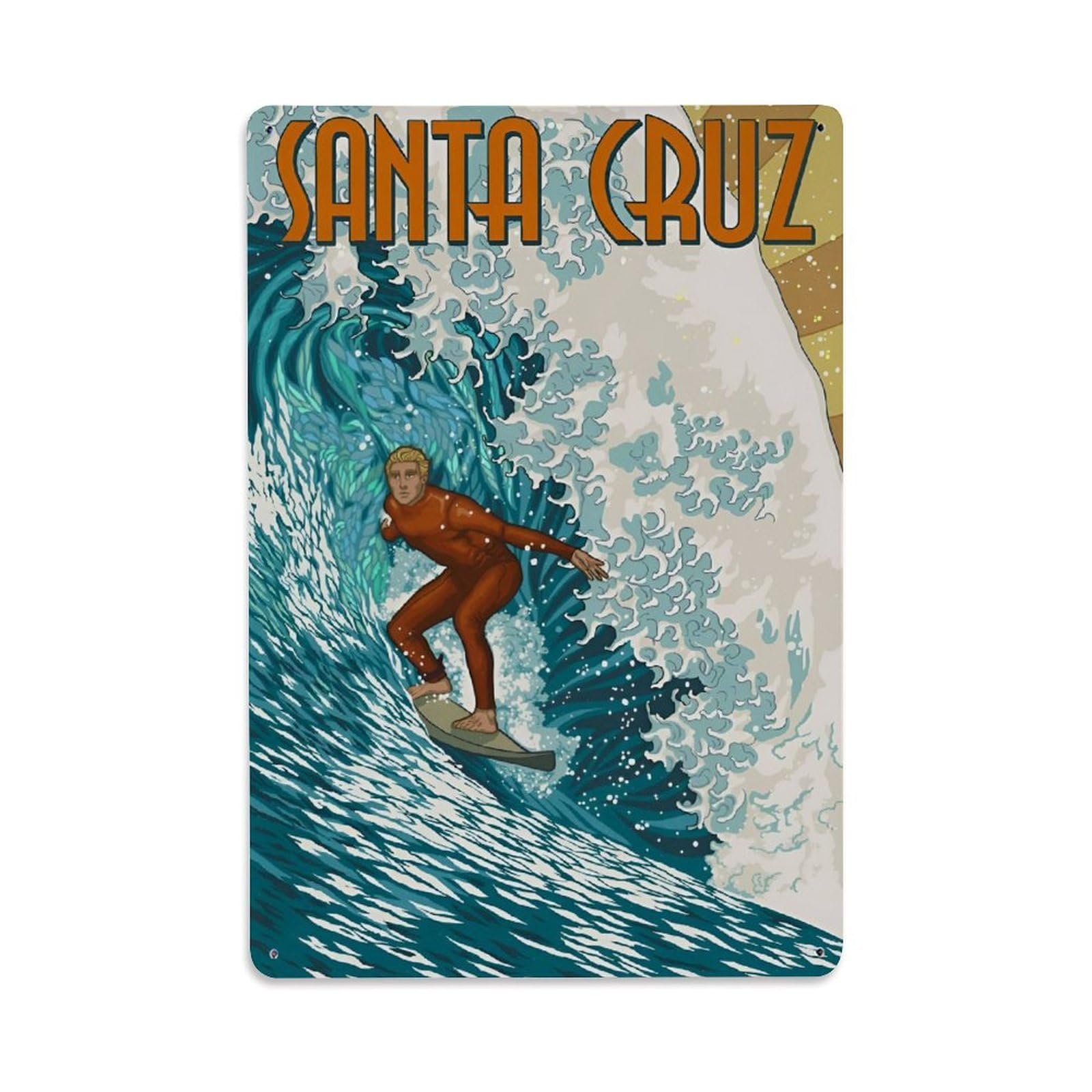 Vintage Travel Poster SANTA CRUZ Metal Tin Sign Wall Decor for Cafe, Club, Garden Metal Poster 8x12Inch