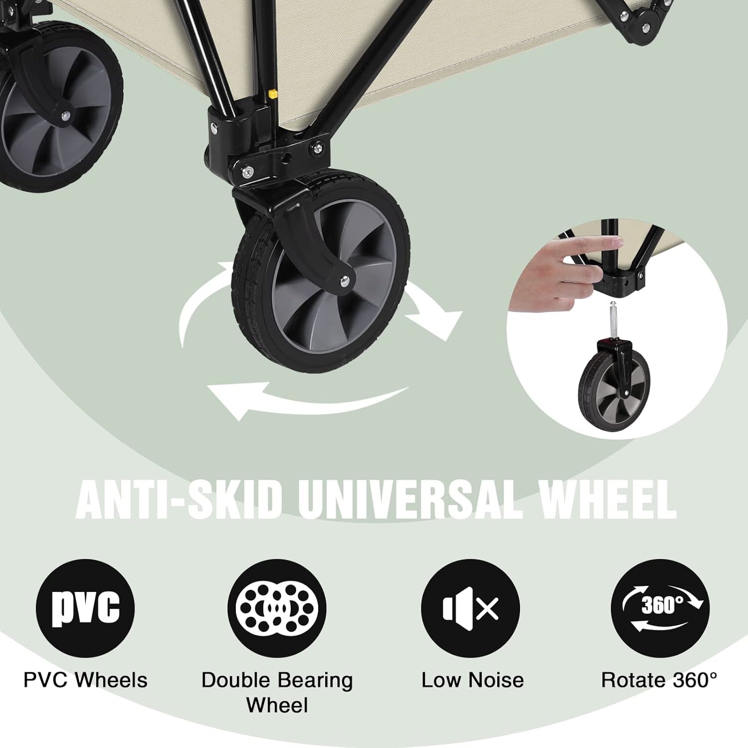 HAUSHOF Heavy Duty Collapsible Wagon, Folding Outdoor Utility Wagon, Camping Garden Beach Cart with Universal Quick Release Wheels, Adjustable Handle, 2 Cup Holders, 176 lbs Load Capacity, Green